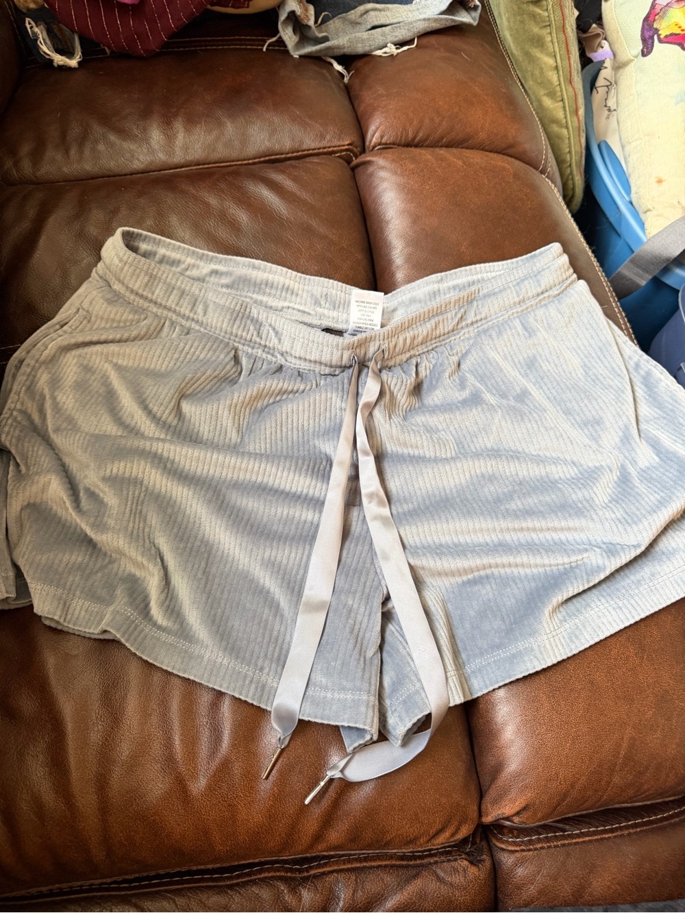 Ribbed Light Gray Athletic Lounge Shorts with Drawstring